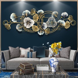 ZONEWD Metal Wall Art Decor,53.5 * 26" 3D Ginkgo Leaf Metal Wall Decor Wall Sculptures Home Decor for Living Room