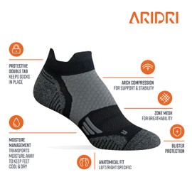 ARIDRI - Running Athletic Performance Sports Compression Pickleball Cycling Walking Low Cut Ankle Socks Men Women 3 Pair Pack (US, Alpha, Large, Regular, Regular, Orange)