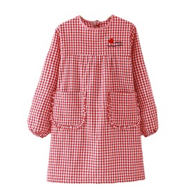 Y&Y&Y Cotton Blend, Long Cooking Gingham Checkered Pattern, Cute, Ruffled, Household Use, Apron, Elastic Cuffs, Pockets, One Size Fits Most, let, Free size