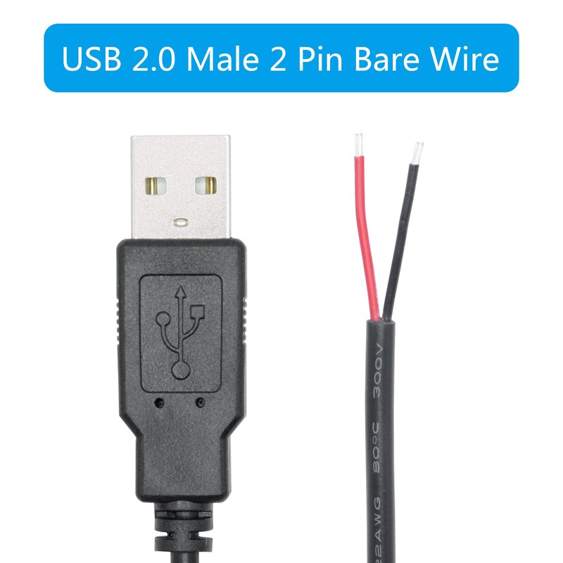 6FT USB A Male Plug 2 Pin Bare Wire, USB