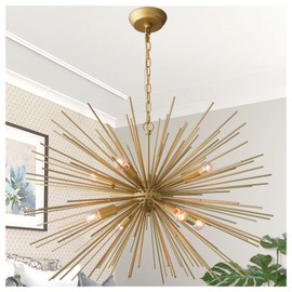 Tescruant 29.13" Large Golden Starburst Sputnik Chandelier Vintage Modern Luxury Geometric Chandelier Light Fixture Gold Firework Chandelier for Dining Room, Kitchen, Bedroom, E12, 15LB Solid Metal