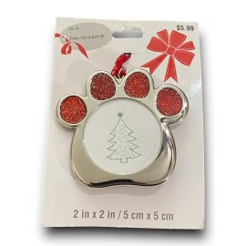 Studio Decor Paw Print Ornament Frame By Studio Decor With Red Glitter Enamel & Silver Finish