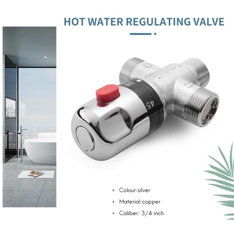 Ocnvlia 3-Way Thermostat Mixing Valve Made of Solid Copper, 3/4
