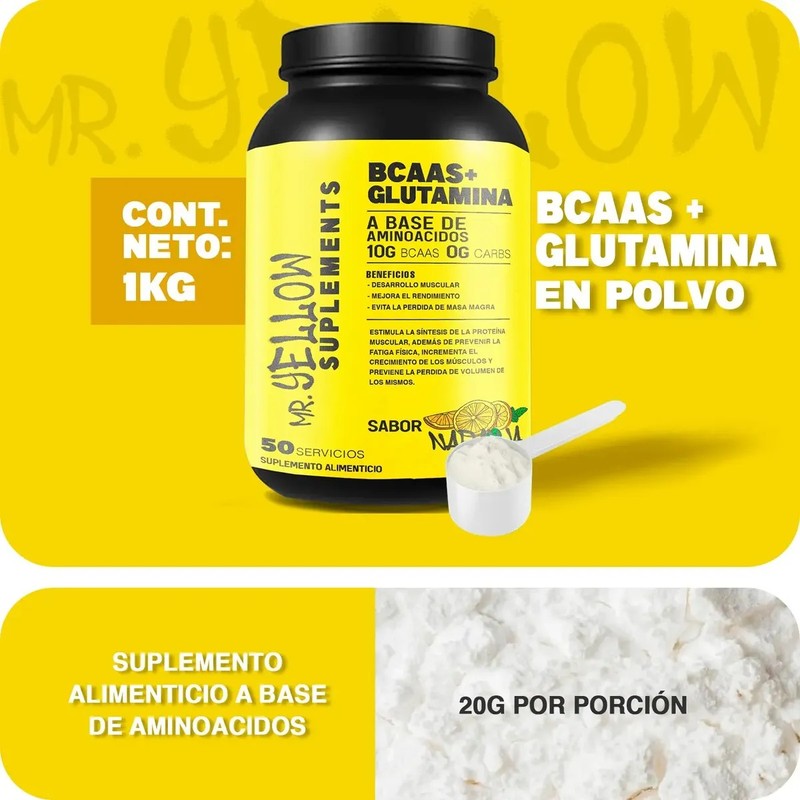 Aminoácidos Bcaas Glutamina 1kg Mr. Yellow Varios Sabores