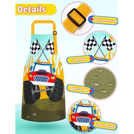 WERNNSAI 2 Stück LKW Kinder-Schürzen für Jungen - Verstellbare und Wasserdichte Kinderschürze mit Taschen für Jungen im Alter 6-10 Jahren, Ideal für Küche Kochen Backen Malerei und Party