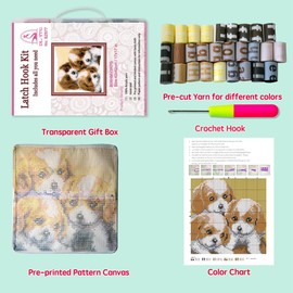 DIY Latch Hook Kits Yarn Kits Pillow Rug Pattern Arts and Crafts Crochet Needlework（Dog：16x16in/40x40CM）