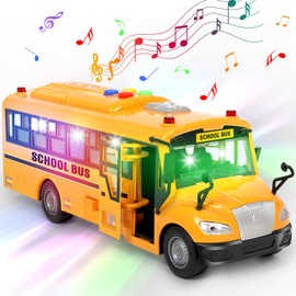 Yellow School Bus Toys for Toddlers with 4 Different Flashing Lights & Sound, Back and Side Doors Open Friction-Powered Wheels Light Up Toy Buses Birthday Gift 3 4 Year Old and Up Girl Boy Toys