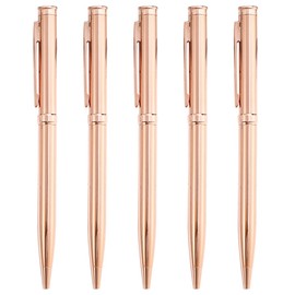 Gullor 5 Pieces Retractable Ballpoint Pen, Metal Pens for Gift, Business, Office, 1.0mm Medium Point Black Ink, Rose Gold