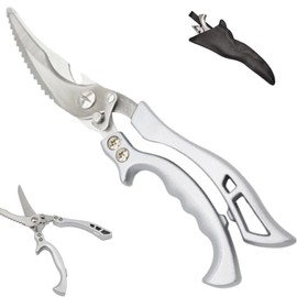 GERUI Kitchen Scissors, Sharp Stainless Steel Bone Scissors with Safety Lock Spring Mechanism, Poultry Scissors, Kitchen Scissors, Professional Household Scissors, Metal Handle, All-purpose Scissors