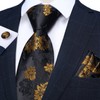 DiBanGu Men Golden Black Floral Neckties Silk Black Floral Tie