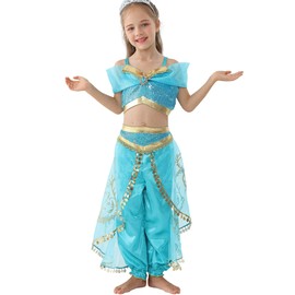 Lito Angels Arabian Princess Jasmine Fancy Dress Up Costume for Kids Girls Belly Dance Party Outfit Age 11-12 Years, A