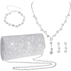 Conjuntos de joyería de Cristal, Joyería para Mujer, Embrague y Collar y Aretes Plateados, Pulsera, Regalo de Lujo, Conjunto de Joyas para Novia, Cristal Brillante, Accesorios Elegantes