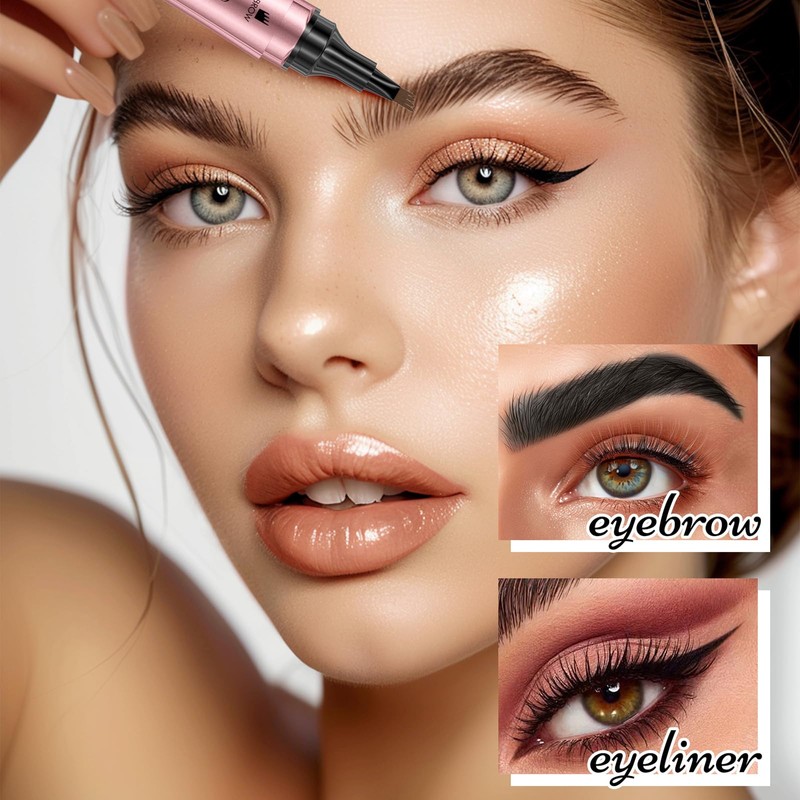 Augenbrauenstift mit 4 Gabel Applikator & Schwarzer Eyeliner, 3D Magischer