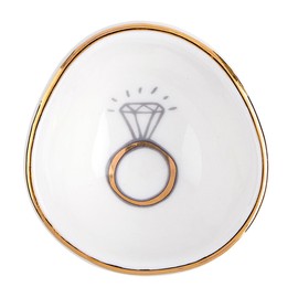 Bella Sleep + Spa Wedding Holder Ceramic Engagement Ring Dish, 2" Diameter, White/Gold