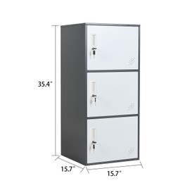 LYMOUYEE 3 Door Metal Vertical Storage Locker for School, Office, Home,Gym,Stackable Steel Storage Cabinet with Lock,Anti-Falling Device. (3 Door, Grey)
