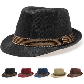 Initlove Mens Fedora Hat Unisex Classic Panama Hats Short Brimmed Trilby Hats Black