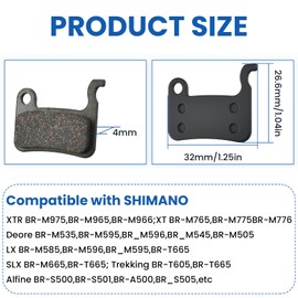 MILYARD 4 Pairs Bike Disc Brake Pads with Installation Tools, High-Performance Bicycle Brake Pad, Compatible with Deore XT SLX XTR LX Hone Alfine Saint Series