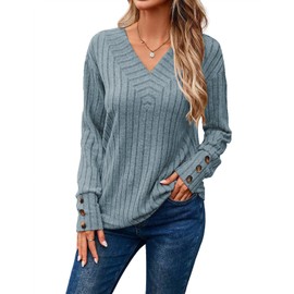Women's Jumpers, Ladies Tops Size 14 Ladies Sweaters V Neck Jumpers for Women Sweatshirts for Women UK Ladies Long Sleeve Solid Tops Womens Blue Tops Fall Winter Tops