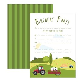 M & G Mustard & Gray Childrens Party Invitations (x24 Invites Only, Farm Tractor)