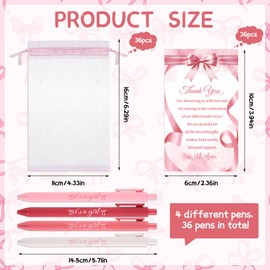 FIONUPI 36 Sets Pink Bow Baby Shower Favors for Guests It's a Girl Ballpoint Pens Coquette Bow Thank You Cards with Organza Bags Gender Reveal Party Gifts Prizes Souvenirs