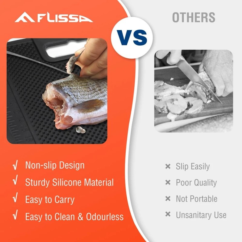 FLISSA Nonslip Fish Fillet Mat with Measuring Scale for Fish