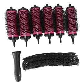 Aswalling 6pcs/set 3 Sizes Detachable Handle Hair Roller Brush with Positioning Clips Aluminum Ceramic Curler Comb Hairdresser