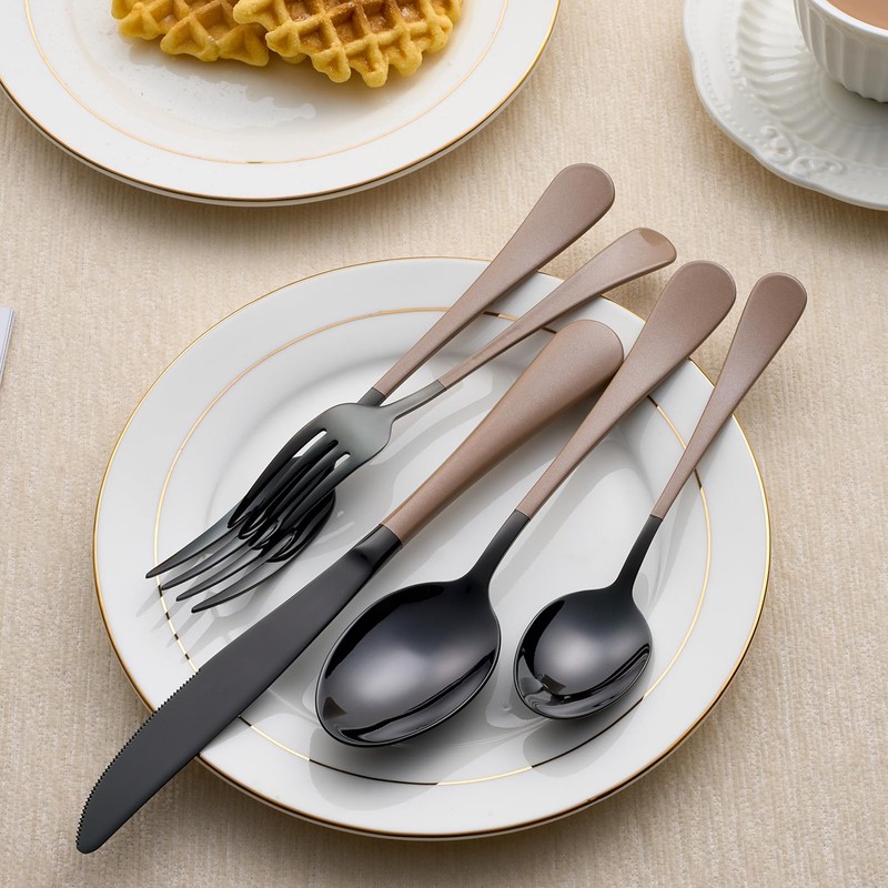 LKTDYMEG 20-Piece Black Silverware Set 18/0 Stainless Steel Silverware Set