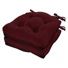Cozyide Chair Cushions for Dining Chairs, 17" x 17" Non-Slip Kitchen Chair Pads with Adjustable Ties, Memory Foam Indoor Chair Cushions for Dining Room, Burgundy (Pack of 2)
