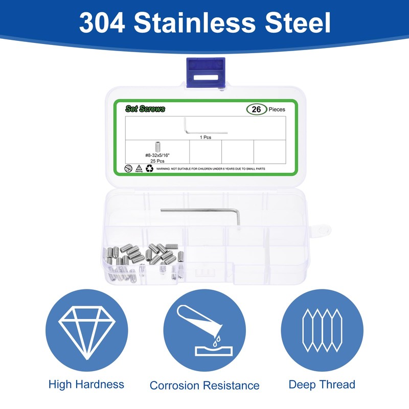 sourcing map Socket Set Grub Screws,25PCS #8x5/16"- 304 Stainless Steel