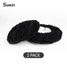 Sunlit Bar Stool Covers - Set of 2 Round Bar Stool Seat Covers, Soft Striped Faux Fur, Cushioned Bar Chair Covers, Easy to Install and Wash, Cover Only, 14 Inch Diameter, Black