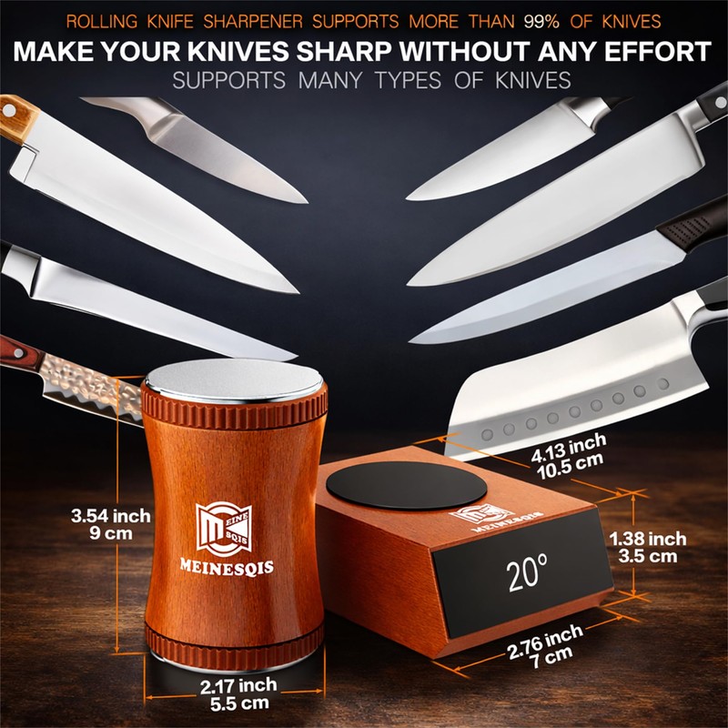 Rolling Knife Sharpener Kit with Diamond & Ceramic Discs, Magnetic