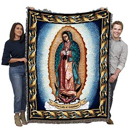 Our Lady of Guadalupe - Nuestra Señora de Guadalupe - Symbol of Catholic Mexicans - Mexico - Cotton Woven Blanket Throw - Made in The USA (72x54)