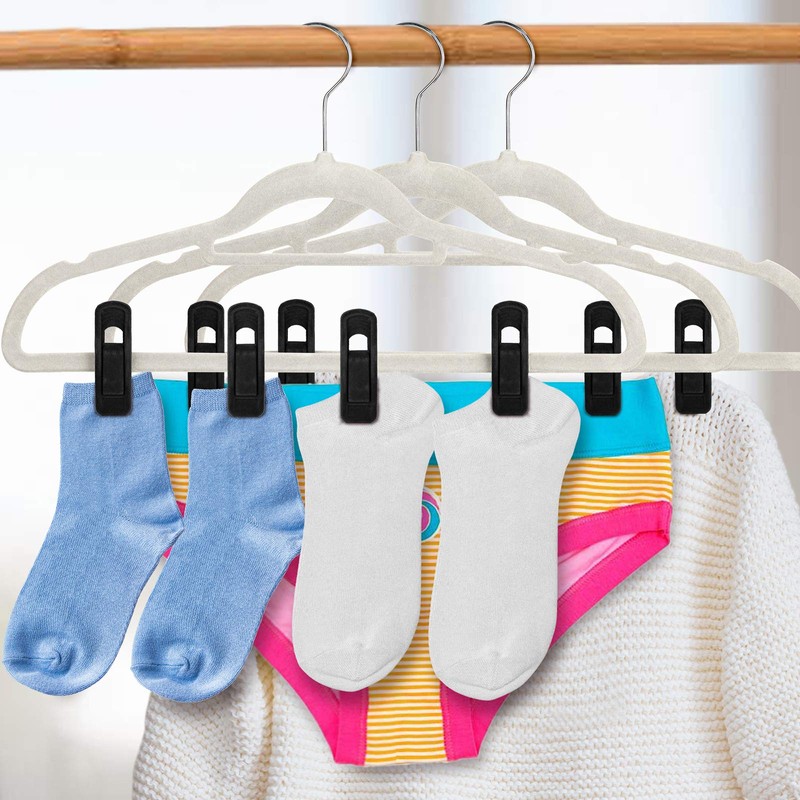 Tinfol 50pc Velvet Hangers Clips, Black Pants Hangers Clips, Strong