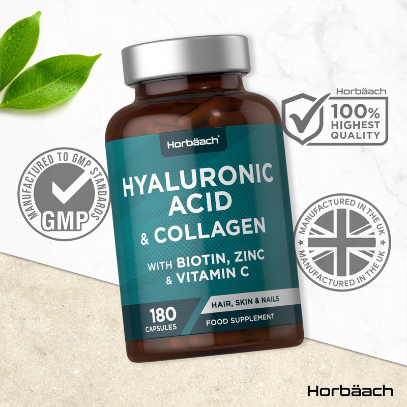 Hyaluronic Acid Supplement with Collagen | 180 Capsules | High