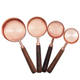 Measuring Cups Set, TeenGo Stainless Steel Copper Measuring Cups Set for Dry, Liquid Ingredients with Wooden Handle Used for Cooking & Baking