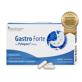 SanaExpert Gastro Forte with Pylopass, intestinal Treatment After antibiotics, bifido Bacteria, elm Extract, psyllium husks, Flaxseed (30 Capsules). Made in Germany.