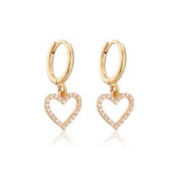 Crystal Heart Dangling Hoop Earrings for Women Girls Minimalist Cubic Zirconia CZ Hollow Love Hearts Dangle Drop Piercing Charm Endless Round Huggie Hoop Earring Delicate Jewelry Gifts (Gold)