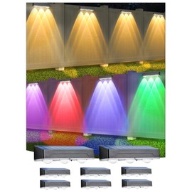 INDARUN Solar Fence Lights 8 Pack, Outdoor Fence Solar Lights for Yard with 3 Bright Lens LED, Warm White/Cool White/RGB Color Glow Solar Lights, Waterproof IP65, for Porch Patio Backyard Decor