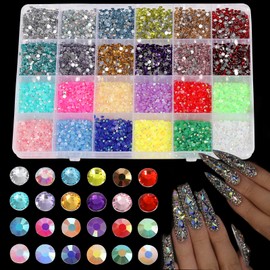 JINPINMAO Nail Art Rhinestones Set, 3mm 4mm 5mm Multi-Color Crystal Gems, 60000 Pieces Total, Professional Manicure Decoration Kit (28800 PCS)