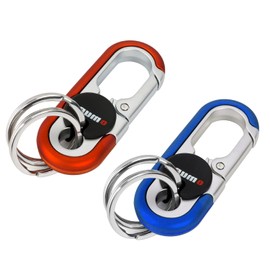 Qiyiche Pack of 2 Key Ring Carabiner, Car Key Ring with 4 Key Rings, Stainless Steel Key Carabina, Mini Outdoor Tools, Unisex