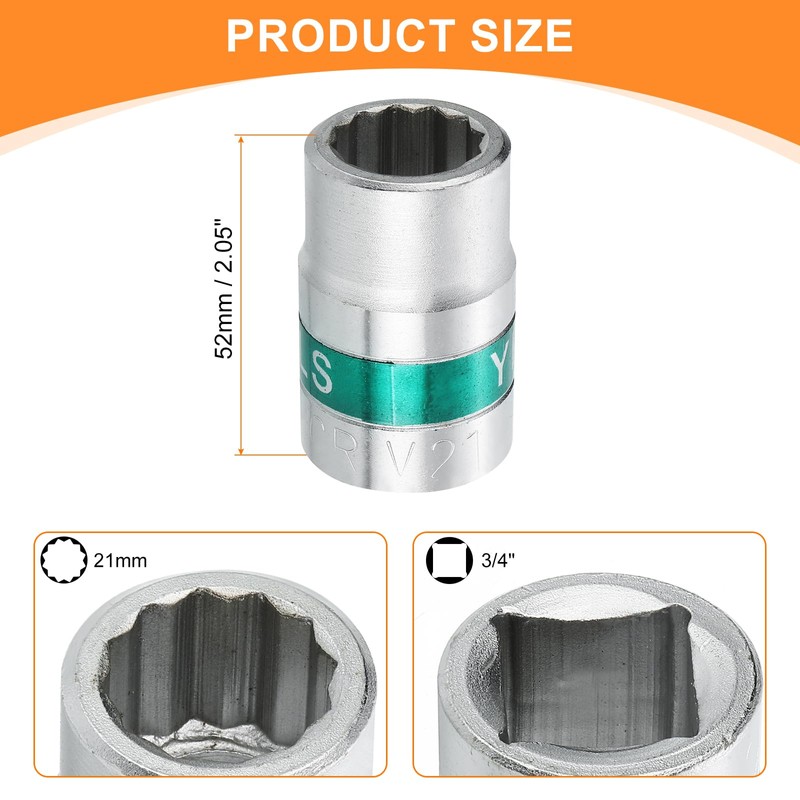 sourcing map 3/4" Drive 12 Points Socket 21mm Metric Shallow