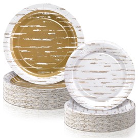 Funnymoom 48 Pcs Birch Paper Plates Set Include 9 Inch 7 Inch White Birch Texture Disposable Plates Autumn Decorative Dinner Birthday Party Tableware for Wedding Baby Shower Home Table Party Supplies