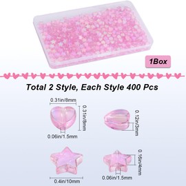 SOFPLATE 1 Box 800pcs Small Star Shaped Beads Star And Heart Shaped Beads Pink Five Pointed Tiny Mini Stars Shape Assorted Cute Loose Spacer Bead for jewellery Making Wedding DIY Gifts Accessories Cra