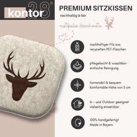 kontor28®- nachhaltiges Sitzkissen Stuhlkissen Johann, handgefertigt Made in Germany, 37,5 x 37,5cm aus upcycling rPET Filz, Sitzauflage mit Polsterung-Outdoor geeignet & waschbar, beige 1er Set