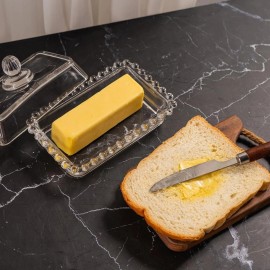 QIANCHANG Glass Butter Dish with Lid for Countertop, Clear Crystal Classic
