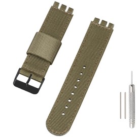 Lijinlan Replacement Nylon Watch Band for Swatch 17mm 19mm 20mm, Soft Woven Nylon Sport Stylish Strap for Swatch Watch Series Accessories (20mm Lug, Green)