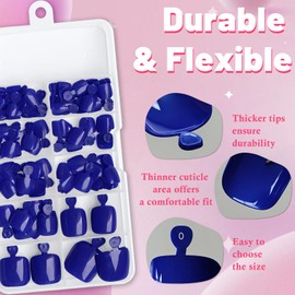 AddFavor 120pcs Blue Press on Toenails for Women, Toe Nail Press on Square Fake Toenails Midnight Blue Full Cover Toenail Press ons Fake Toe Nail Tips Glue on Toenails, 12 Sizes Toe Press on Nails