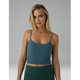 Colorfulkoala Women's Dreamlux Crop Tank Tops with Built in Bra Adjustable Spaghetti Strap Padded Sleeveless Workout Yoga Camisole(L, Dark Jasper)