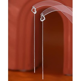 Earrings Love Heart Tassel Chain for Women Girls Long Heart Dangle Earrings Drops (Silver, One size)
