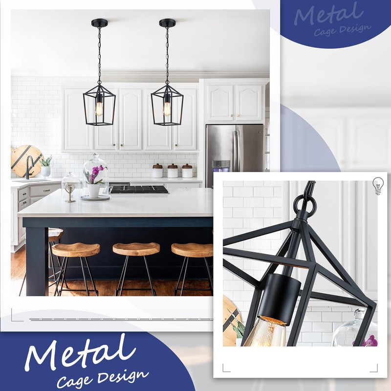 Sheetea 2-Pack Farmhouse Pendant Lights Kitchen Island, Black Pendant Light